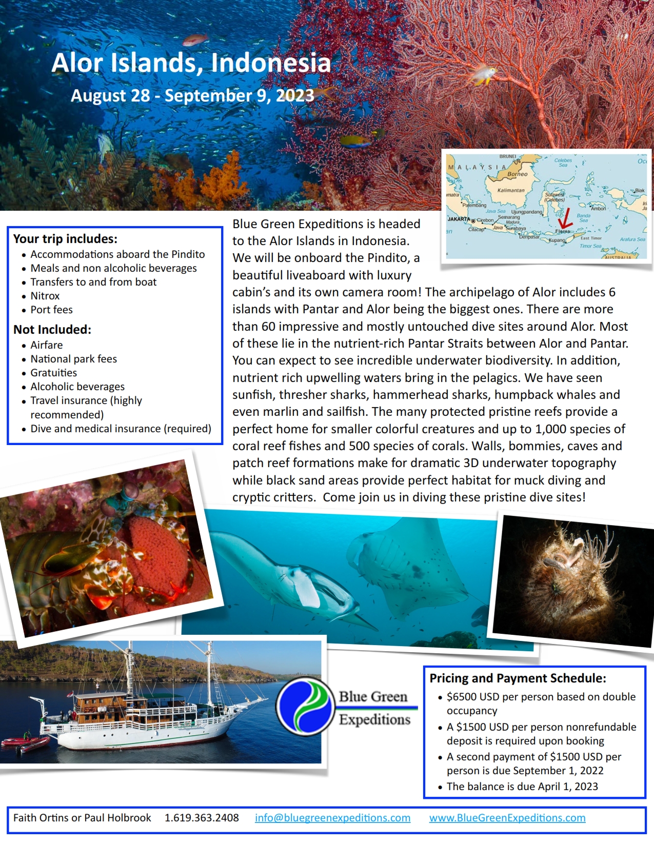 Alor Islands, August 28 - September 9, 2023, expedition description and pricing. PDF flyer contains the same information.