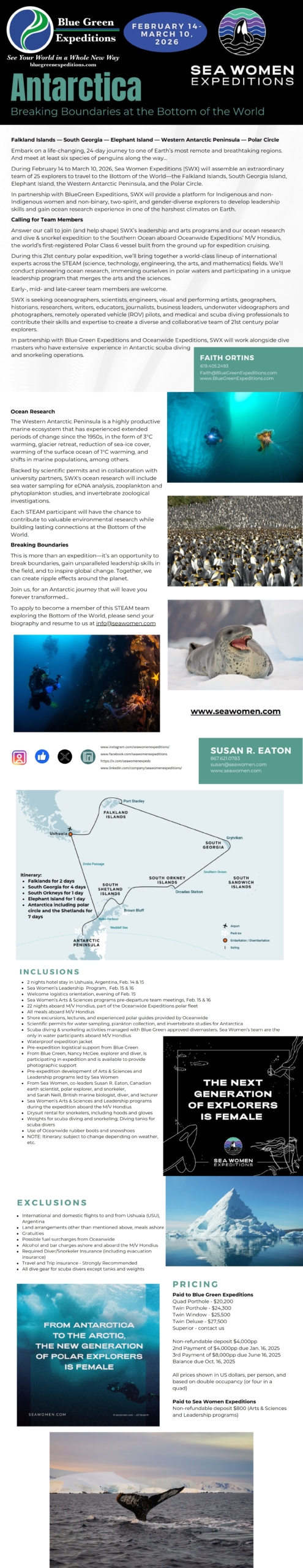 Antarctica 2026 Sea Women expedition - Feb 14 - Mar 10, 2026, cost and trip details.