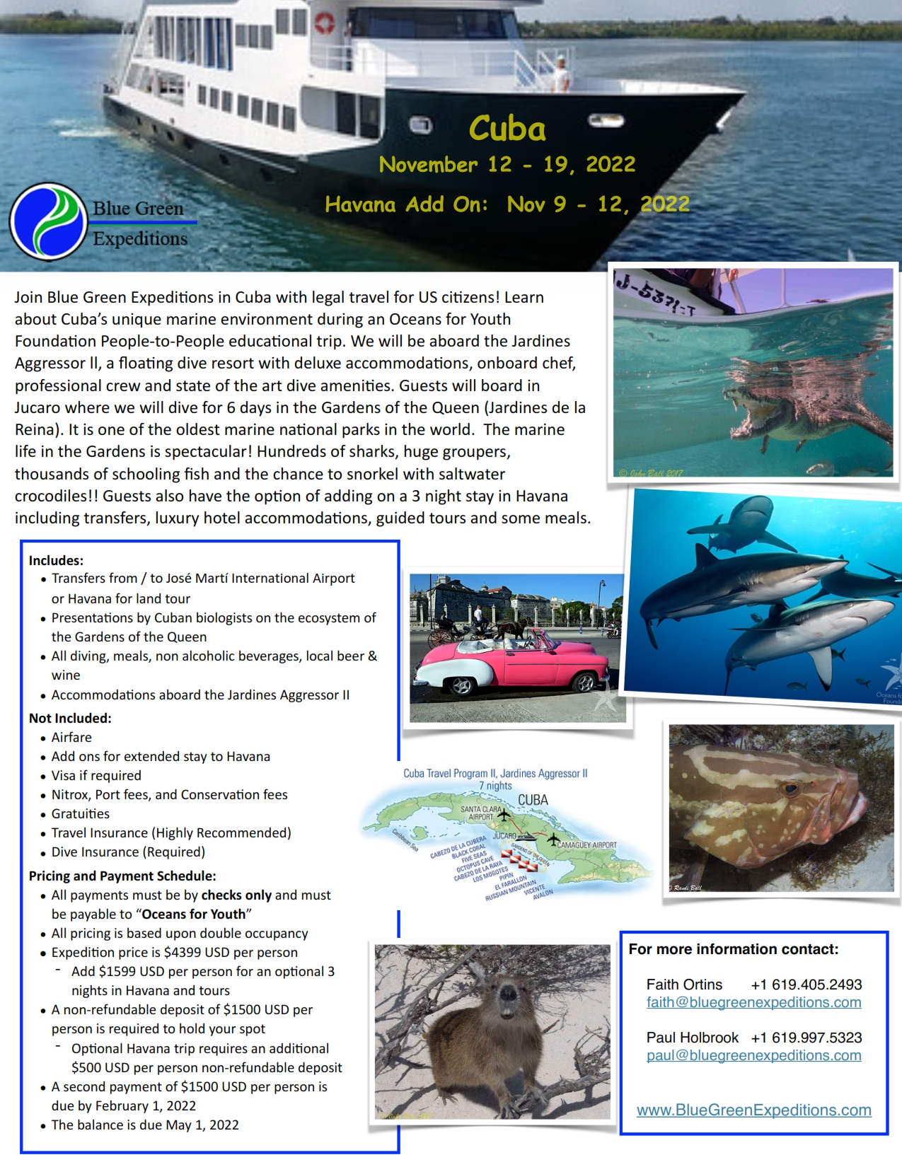 Cuba, November 12 - 19, 2022, expedition description and pricing. PDF flyer contains the same information.