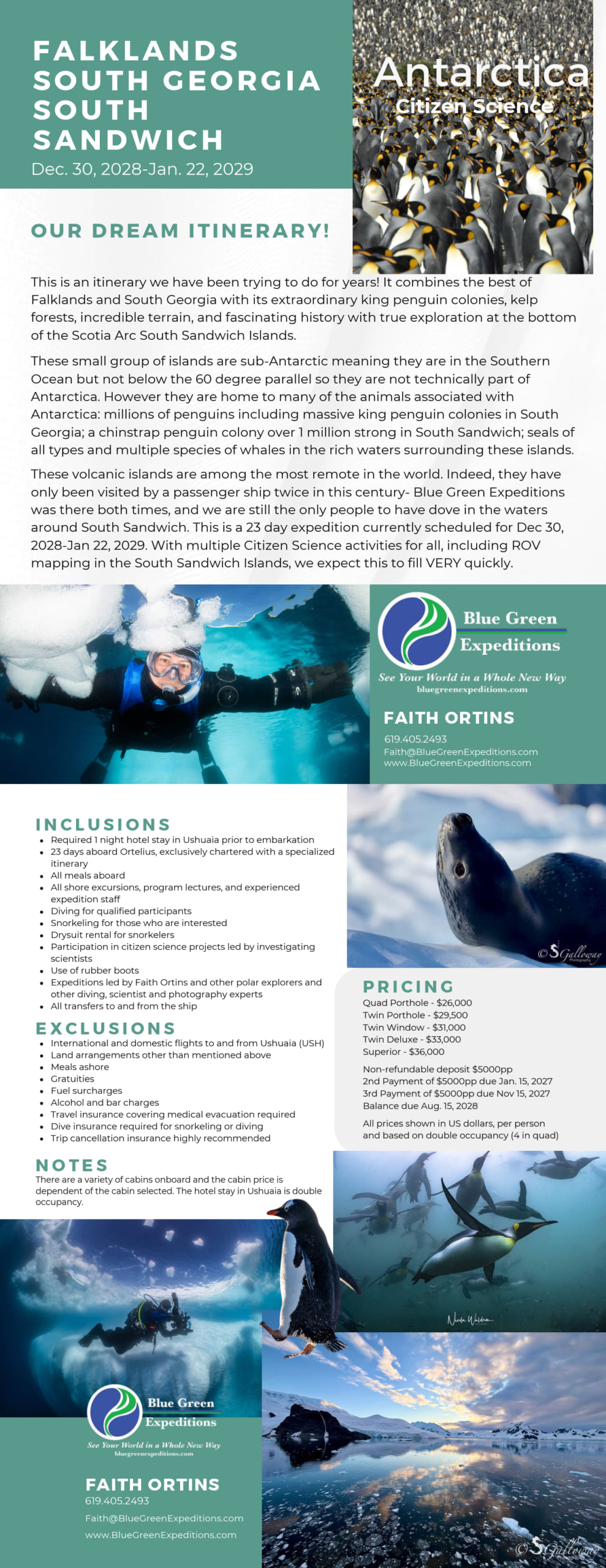 Sub Antarctic Islands 2028 expedition - December 30, 2028 - January 22, 2029 description and pricing. PDF flyer contains the same information