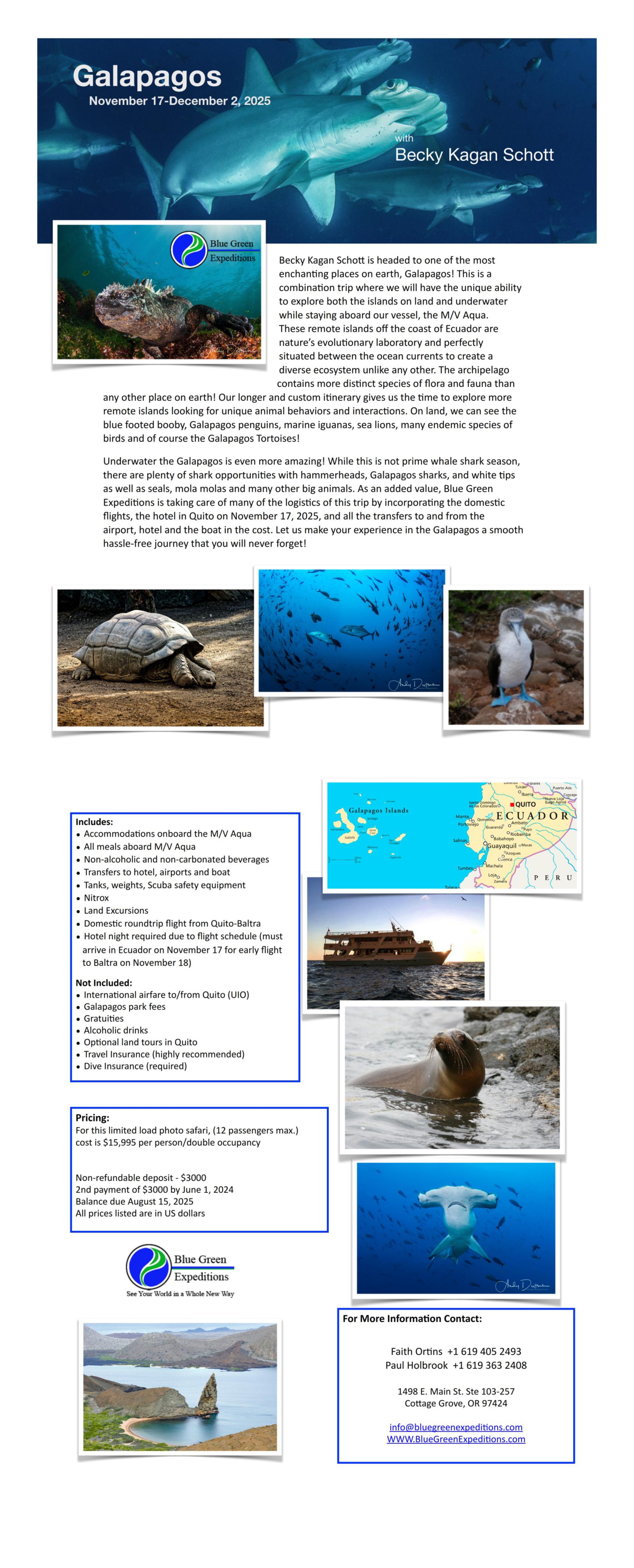 Galapagos with Becky Kegan Schott - November 17-December 2, 2025, cost and trip details.