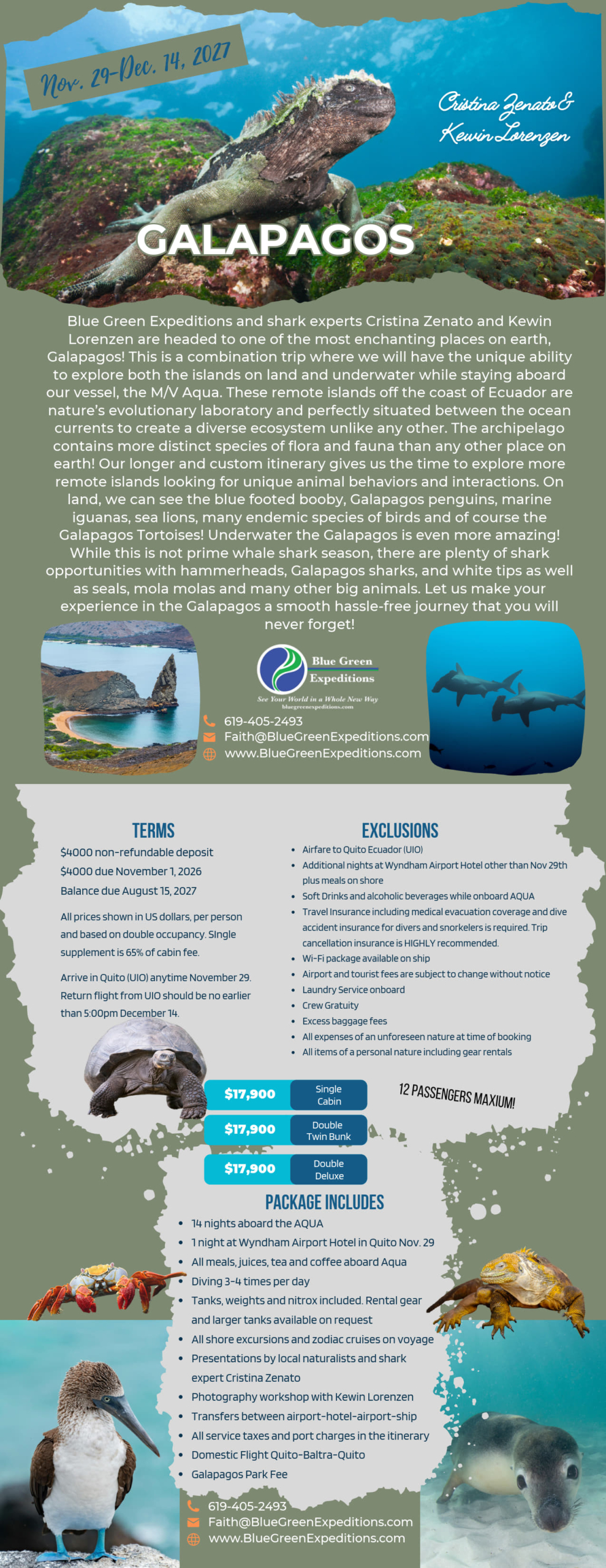 Galapagos November 29- December 14, 2027 pricing and description. PDF has the same information
