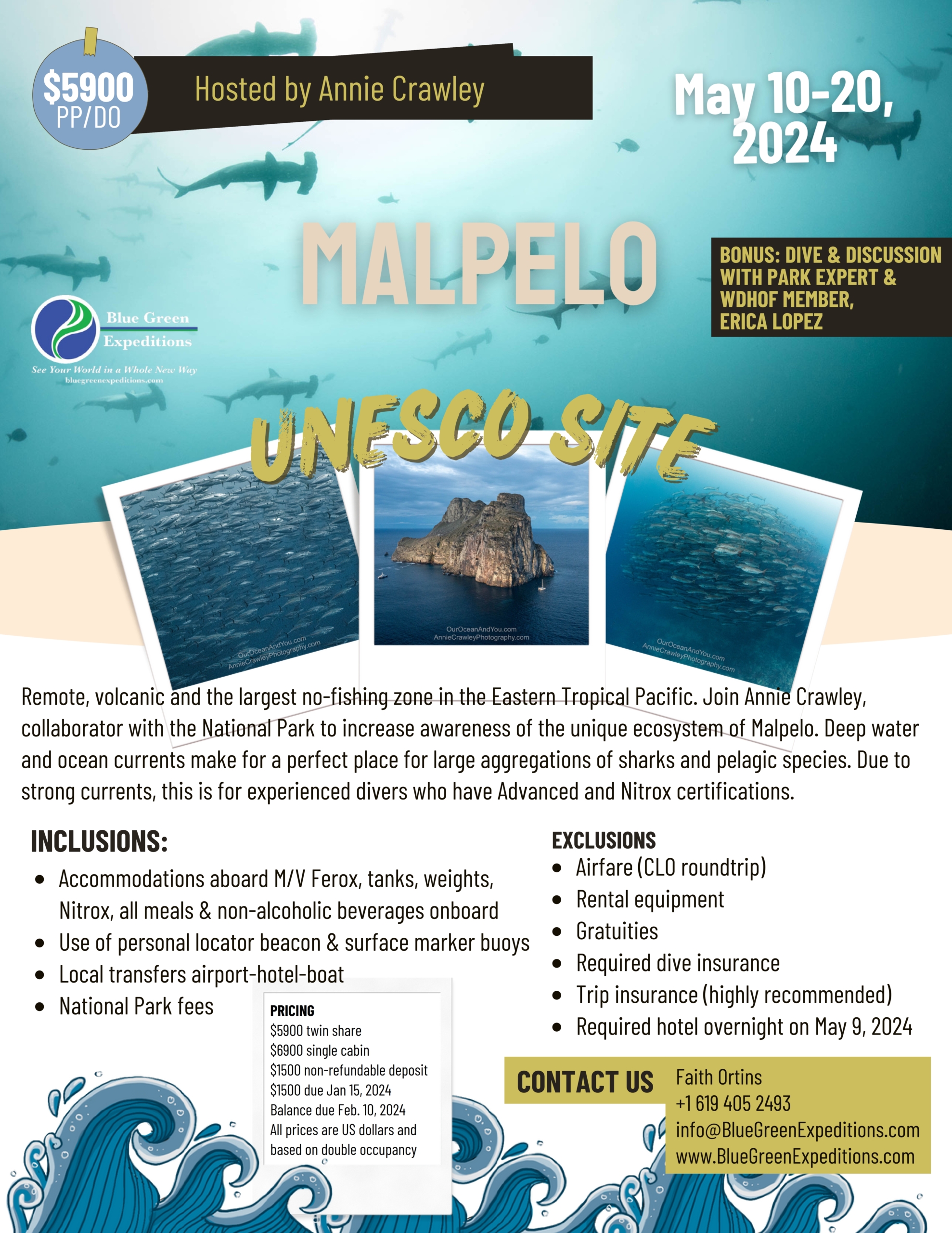 Malpelo , May 10 - May 20, 2024. Expedition description and pricing.