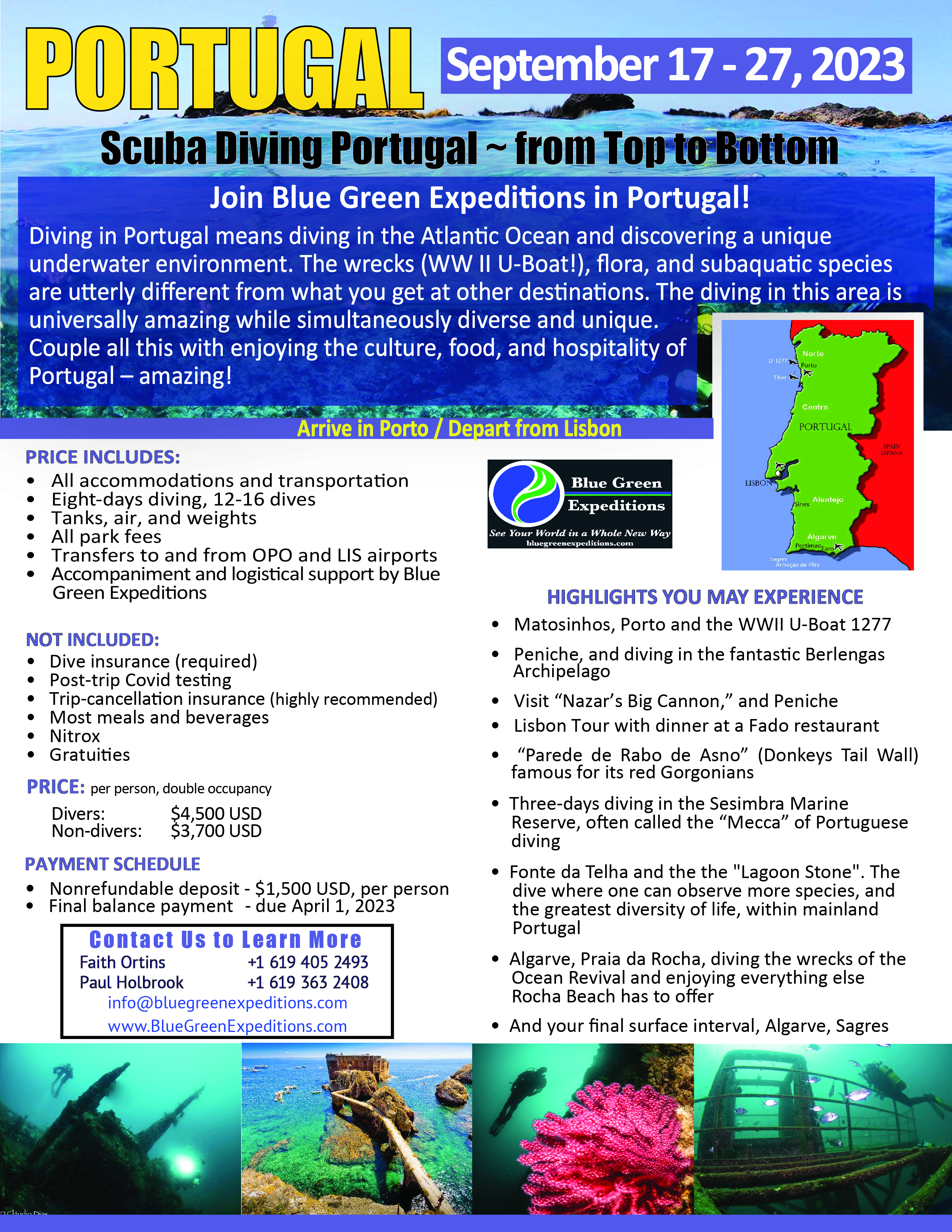 Portugal September 17 - 27, 2023, expedition description and pricing. PDF flyer contains the same information.