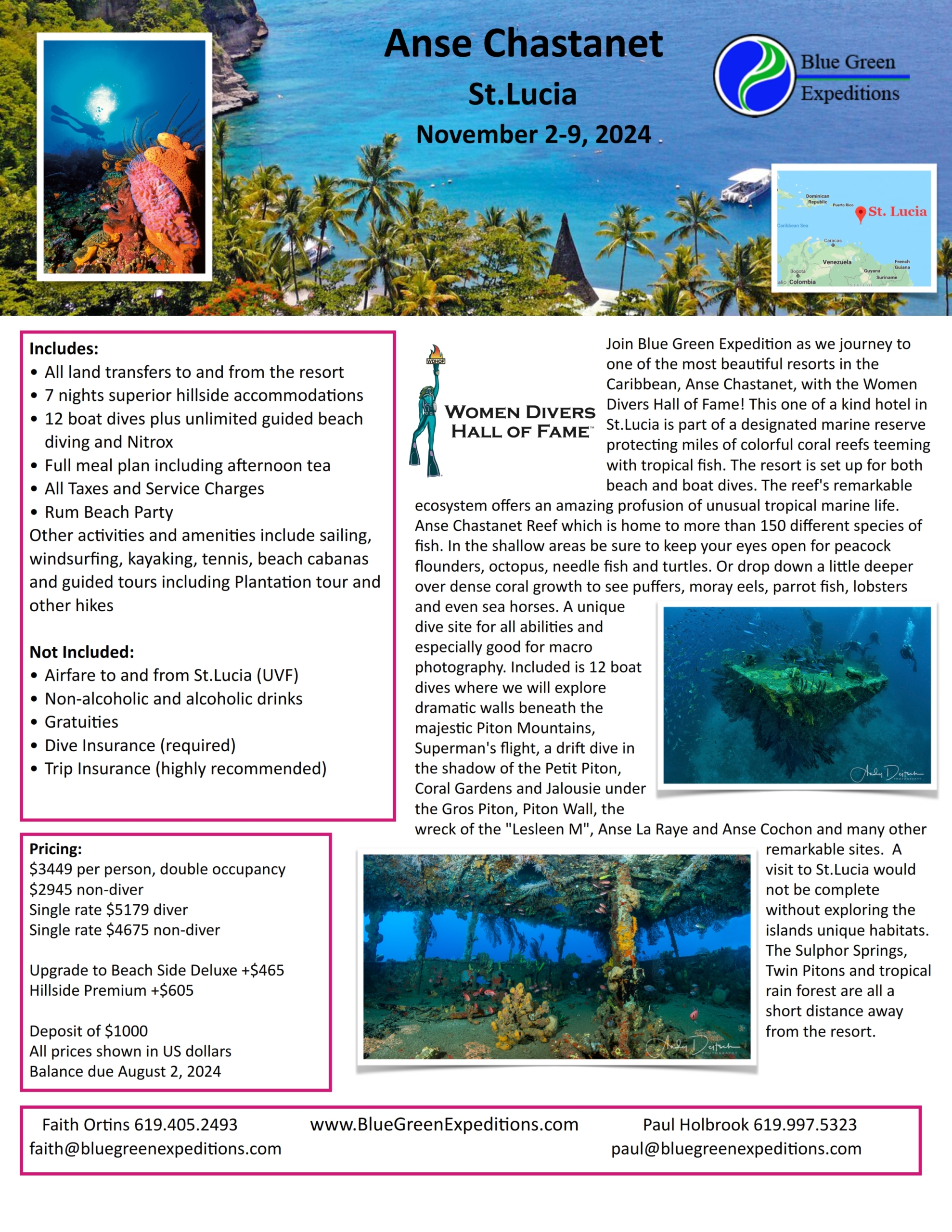 Anse Chastanet, Saint Lucia November 2-9, 2024. Trip description and pricing. PDF flyer contains the same information.