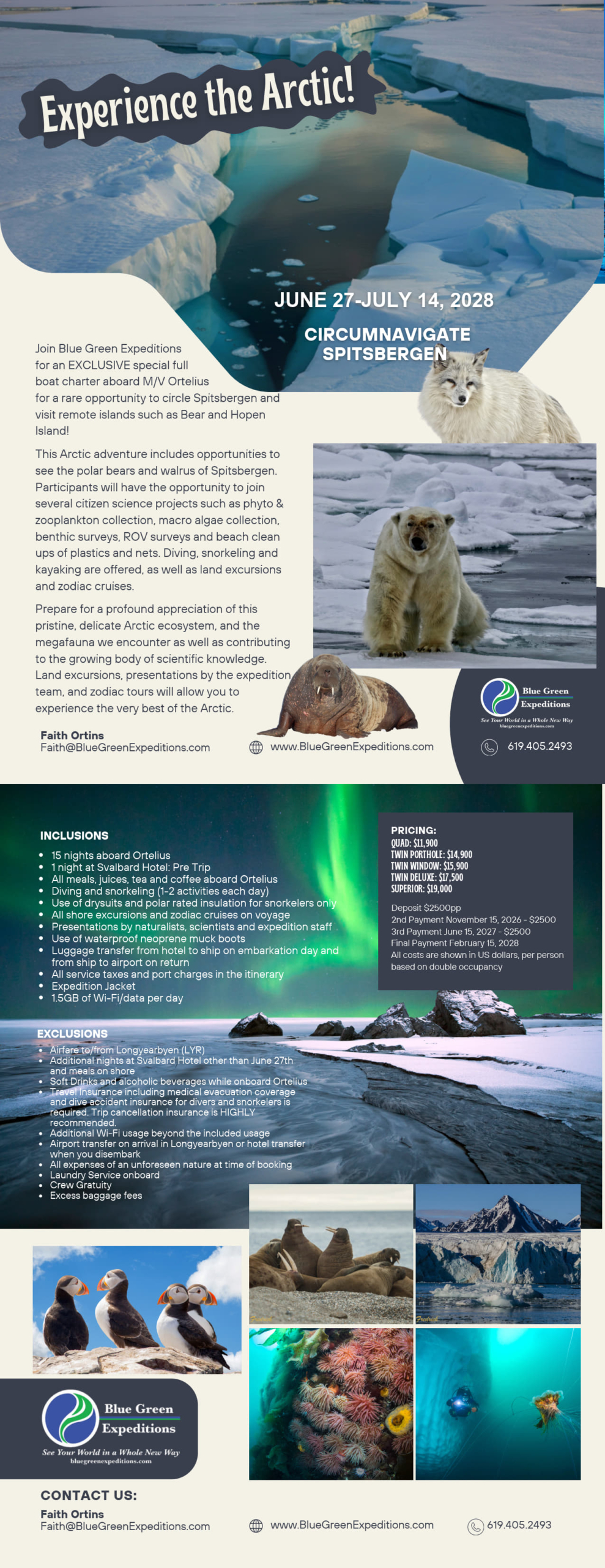 Spitsbergen Circumnavigation 2028 expedition - June 27 - July 14, 2028 description and pricing. PDF flyer contains the same information