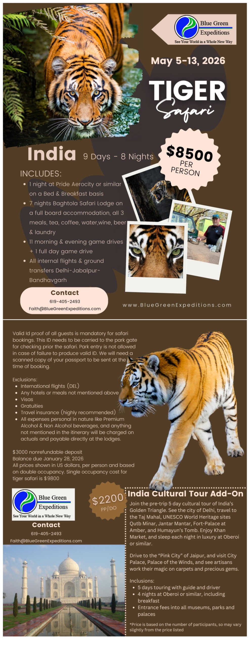 Tiger safari India , May 5-13, 2026. Expedition description and pricing.